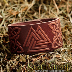  Leather Bracelet Cuff Wristband Valknut Celtic Knotwork  Vikings Nordic Talisman Amulet  Carving Leather 